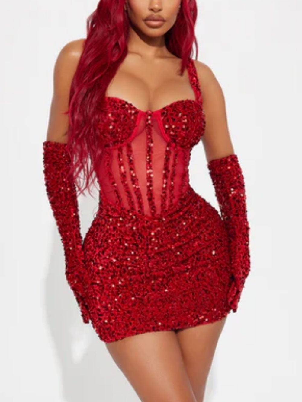 Khloe Sequin Mini Dress - Red